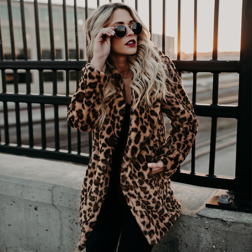 Leopard print artificial lapel jacket