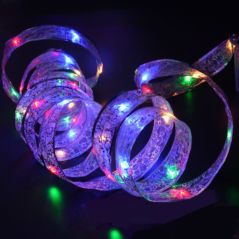String Lights Gift Decorative Ribbon String Lights LED Copper Wire Ribbon Battery Light Christmas Tree Top Bow Lights