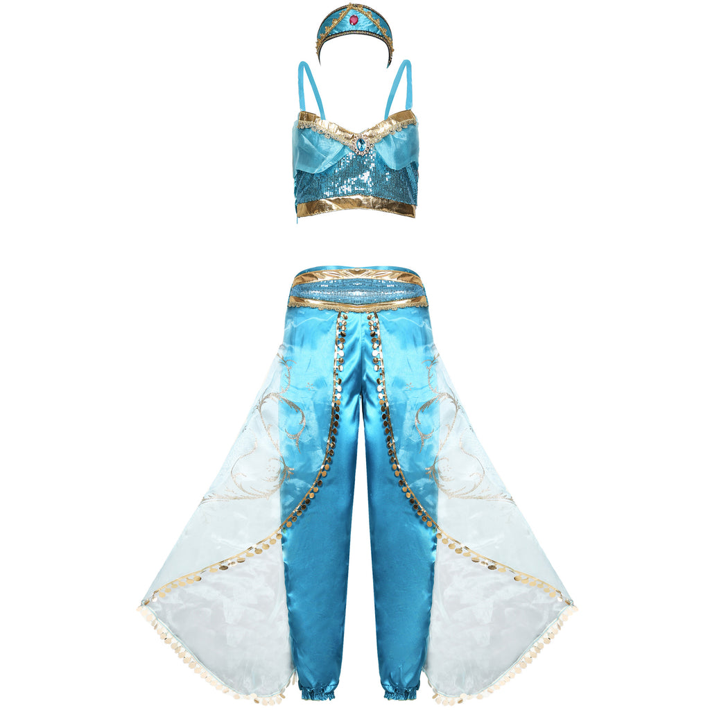 Aladdin Magic Lamp Jasmine Princess Dress COS Costume Halloween Role Play
