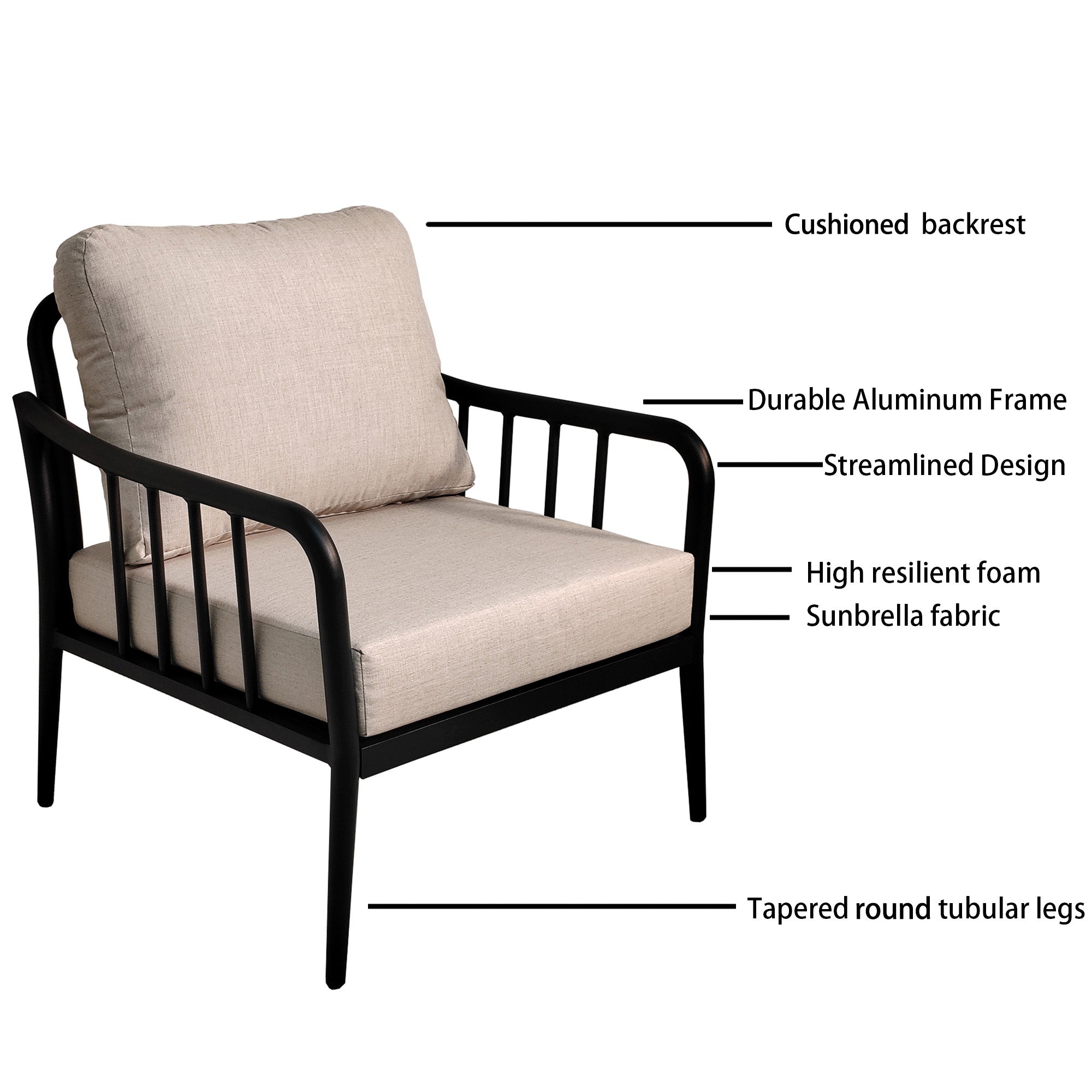 5PC Outdoor Aluminum Patio Furniture Modern Chat Sofa Conversation Set