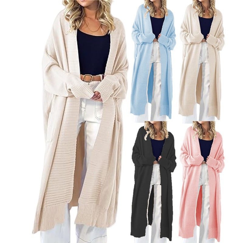 Long pocket knitted sweater jacket