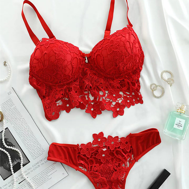 Cross-border Sexy Lingerie Seductive Three-piece Transparent Backless Lace Trim Tempting Sleepwear Two-piece Set