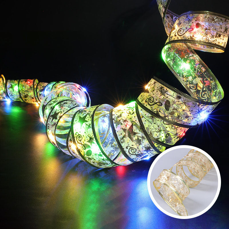 String Lights Gift Decorative Ribbon String Lights LED Copper Wire Ribbon Battery Light Christmas Tree Top Bow Lights