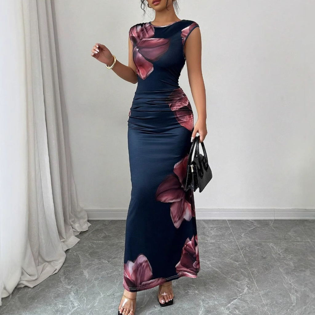 Sleeveless printed slim fit hip hugging dress