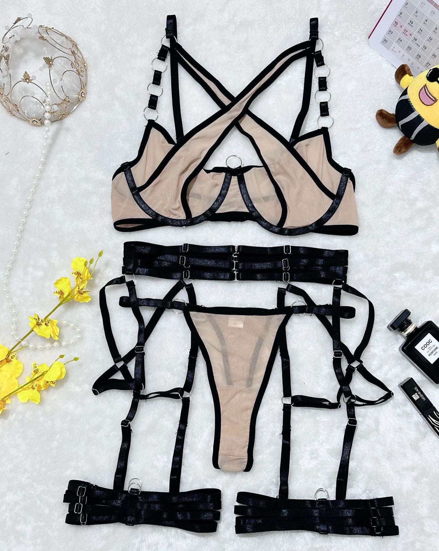 Cross-Strap Neckline Underwear with Steel Ring Pure Desire Sexy Set for Women