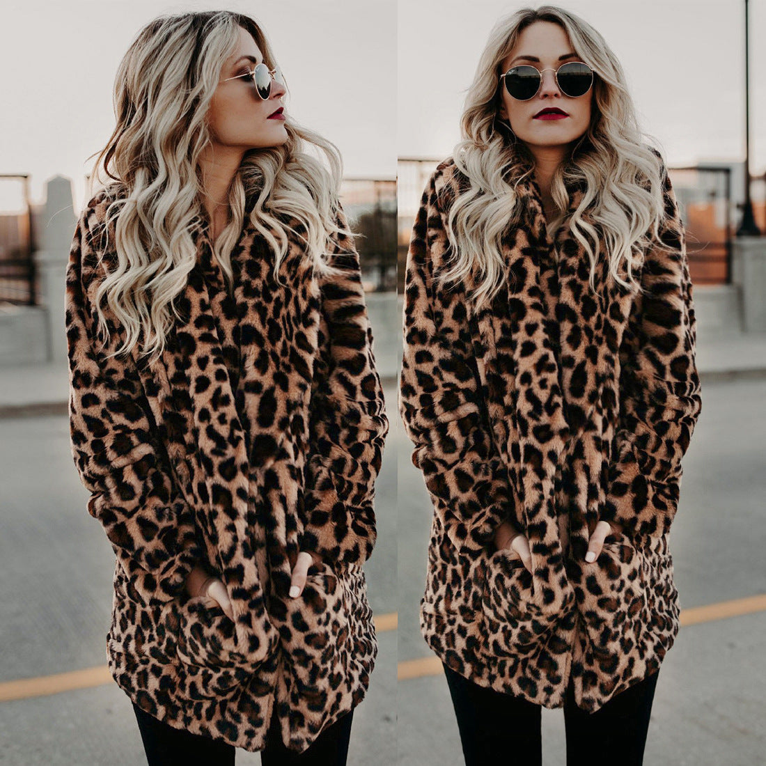 Leopard print artificial lapel jacket