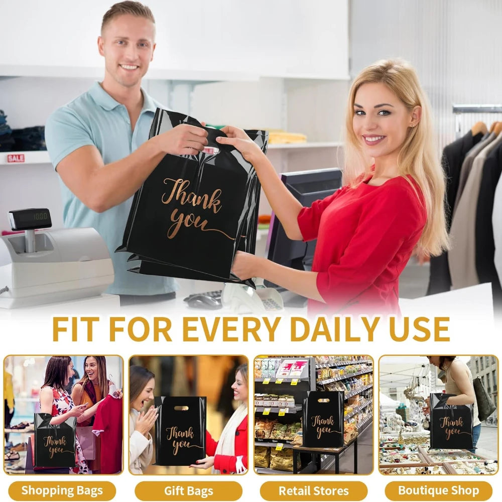 Thank You Packaging Bags for Small Business 30 35 40cm Plastic Gift Bag with Handle Christmas Birthday Wedding Gift Package 10Pc