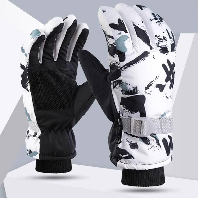 Winter Ski Gloves Warm Thermal Men Women Thickened Cotton Waterproof Non-Slip Warm Riding Outdoor Graffiti Snowboard Cycling