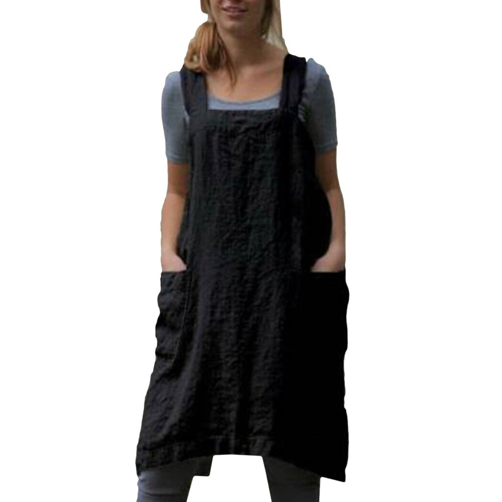 Plus Size Cotton Line Dress Women Summer Back Cross Split Loose Dress Casual Sleeveless Solid Pockets Dresses S-5XL Vestidos