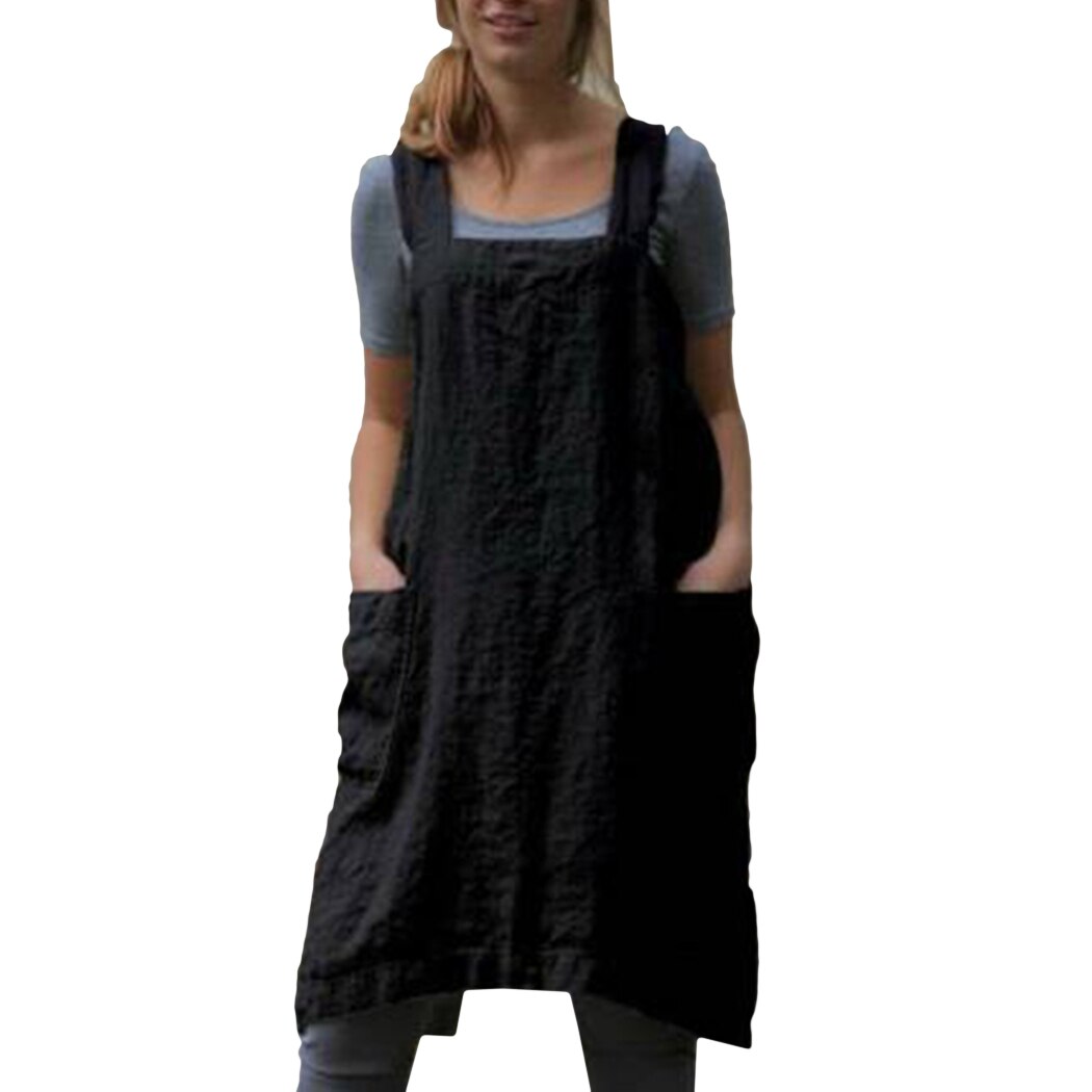 Plus Size Cotton Line Dress Women Summer Back Cross Split Loose Dress Casual Sleeveless Solid Pockets Dresses S-5XL Vestidos