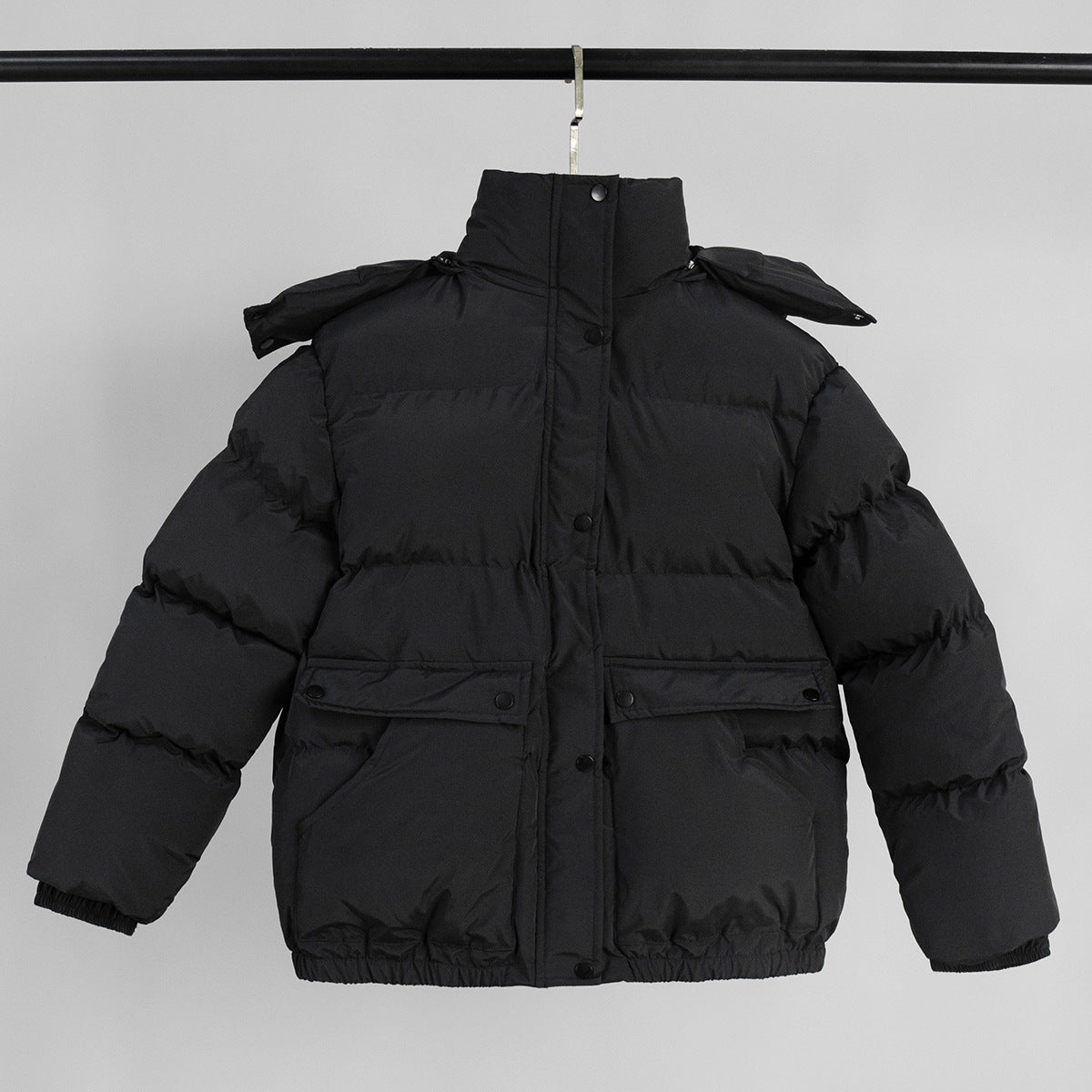 Square pocket cotton jacket warm hooded cotton jacket for women