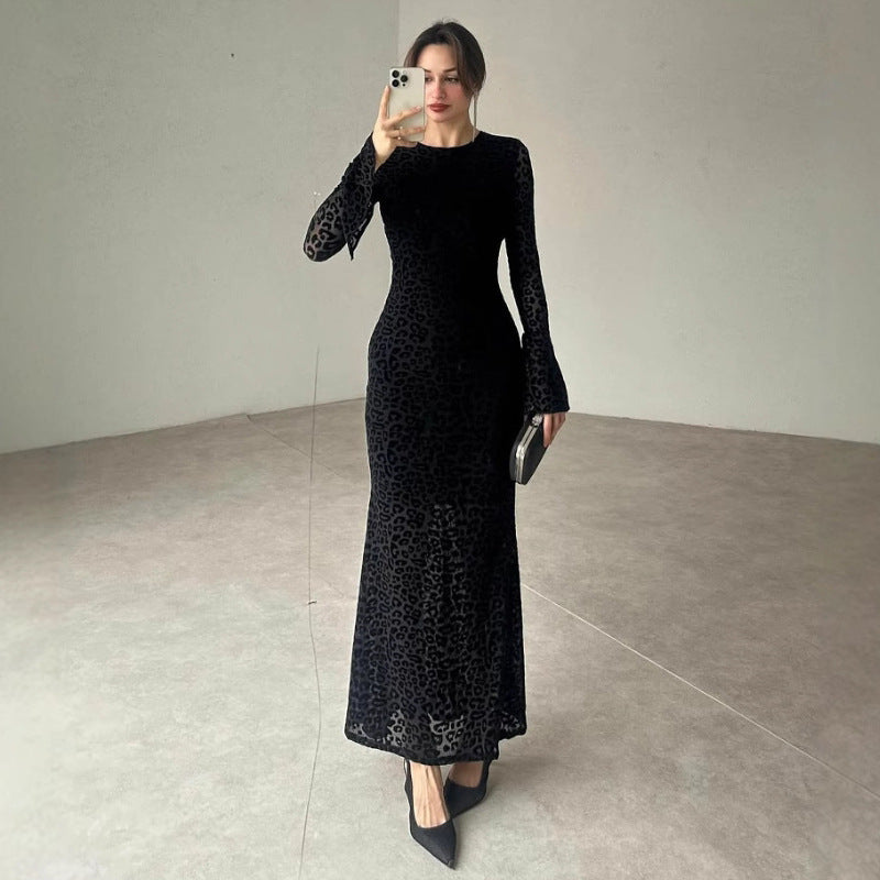 Round neck lace slim fit sexy backless slim fit dress