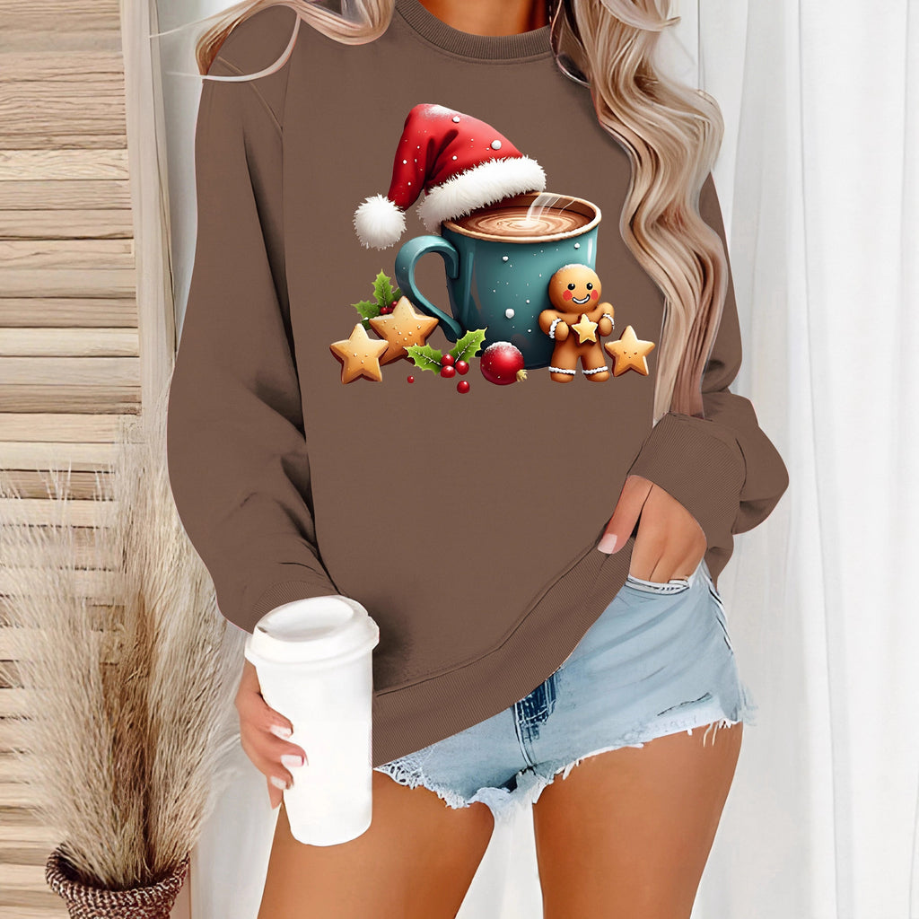 Christmas printed casual round neck long sleeved sweatshirt