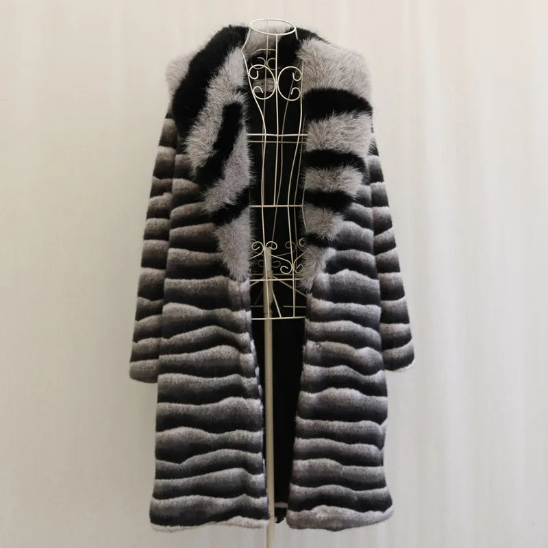 Winter Warm Faux Fur Coat Men Mid-length Thick Fur Coat Plus Size Fur Collar Designer Men's Clothing