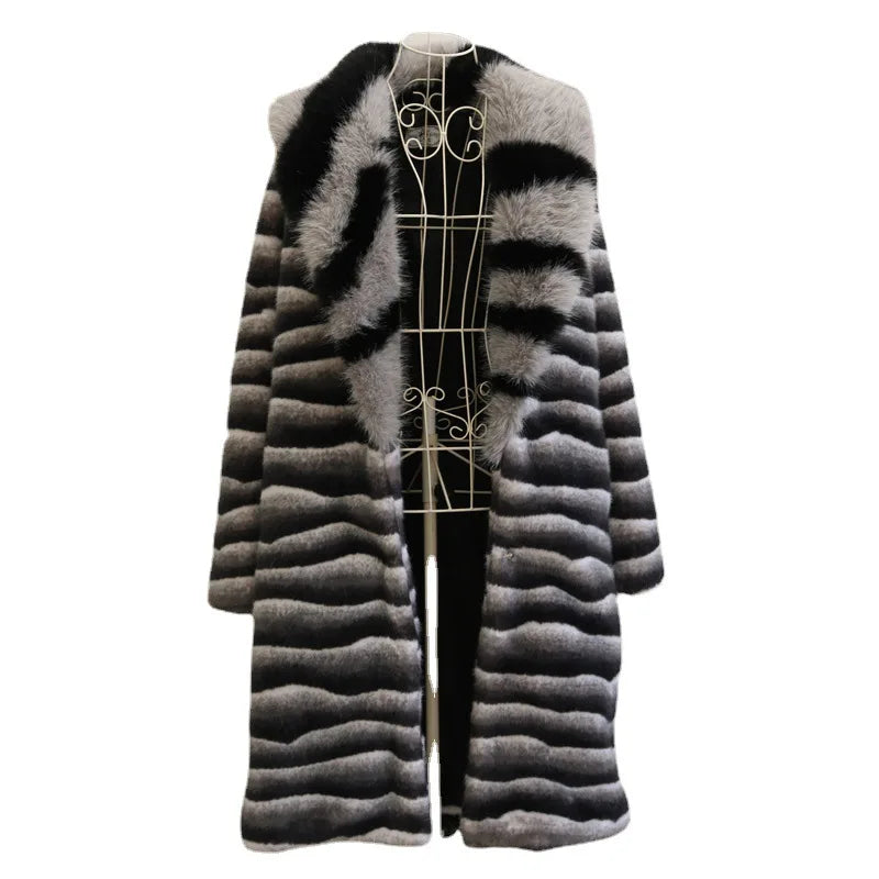 Winter Warm Faux Fur Coat Men Mid-length Thick Fur Coat Plus Size Fur Collar Designer Men's Clothing