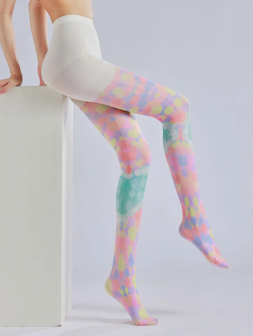 Color block stacked heart printed pantyhose with colorful patterns and sweet base socks