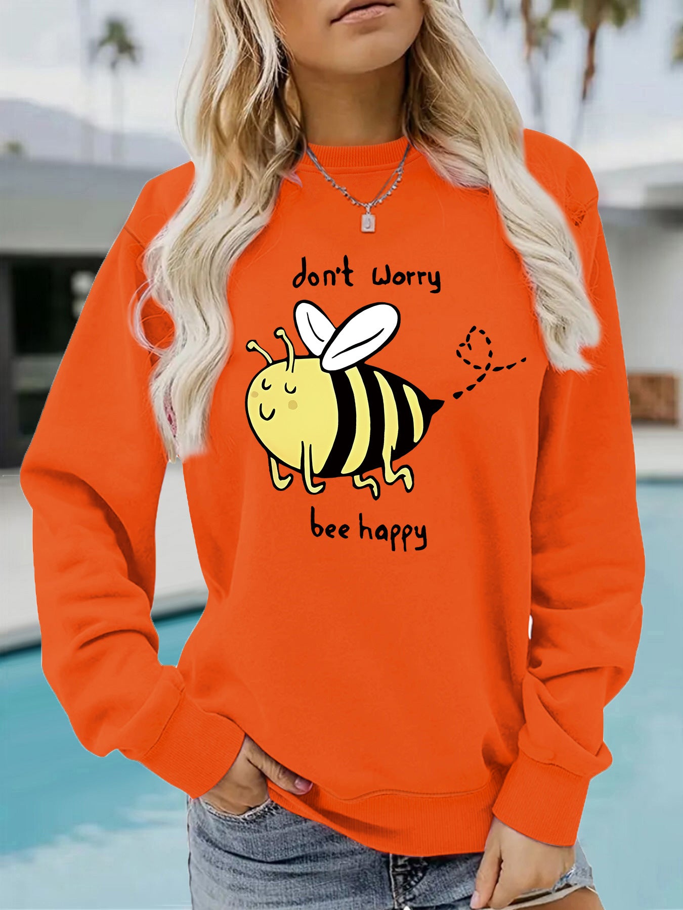 Bee printed casual loose sweatshirt