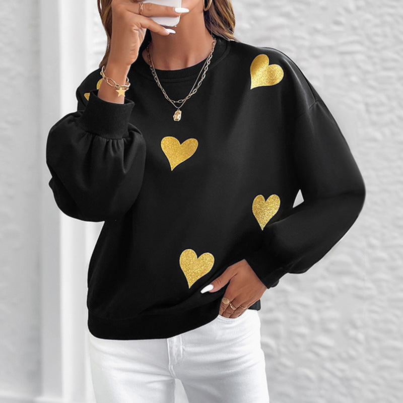 Love printed loose round neck long sleeved sweatshirt