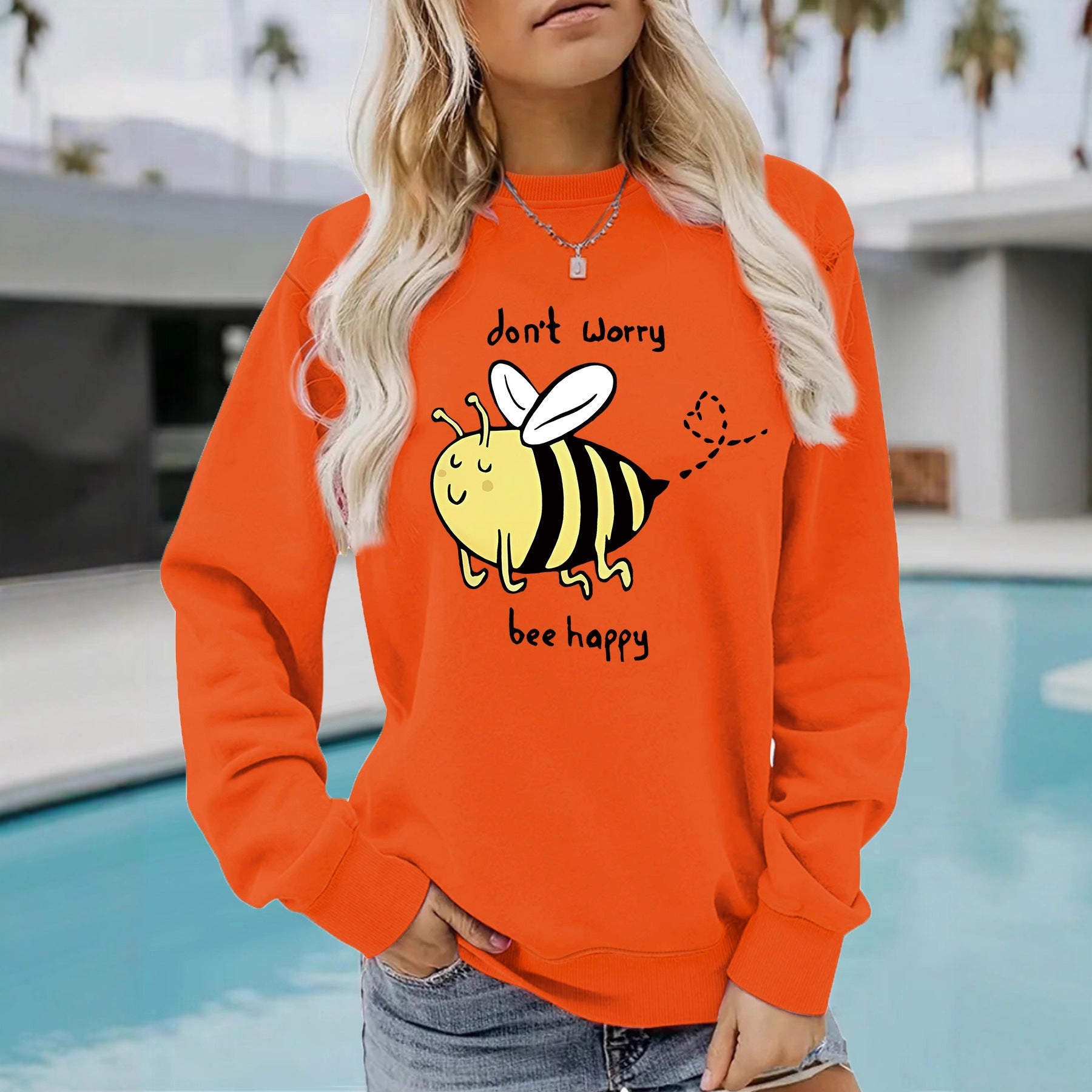 Bee printed casual loose sweatshirt