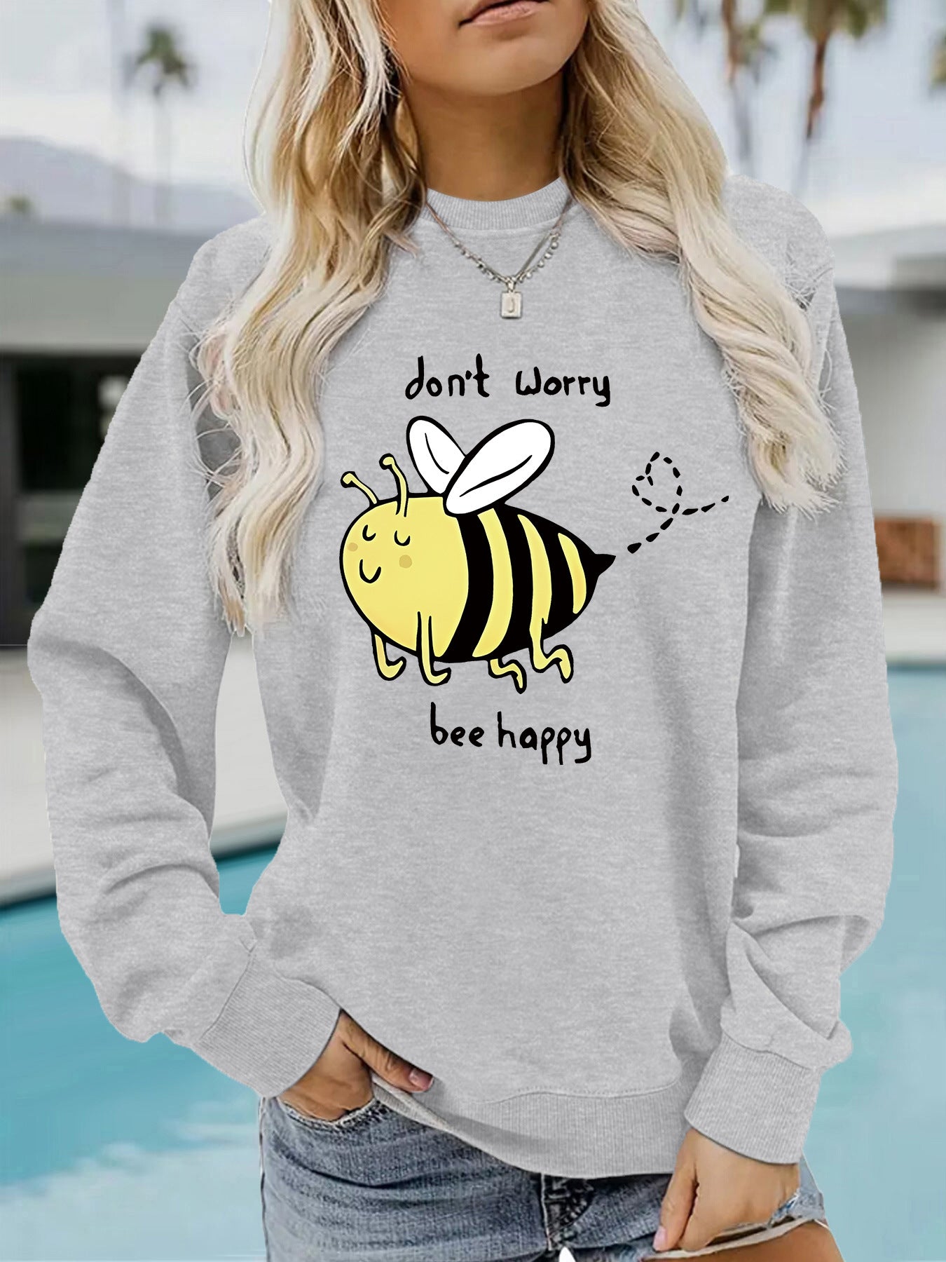 Bee printed casual loose sweatshirt