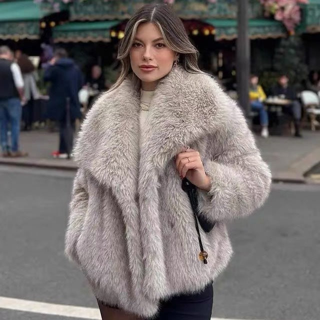 Imitation fur coat top women's short woolen coat made of synthetic fur