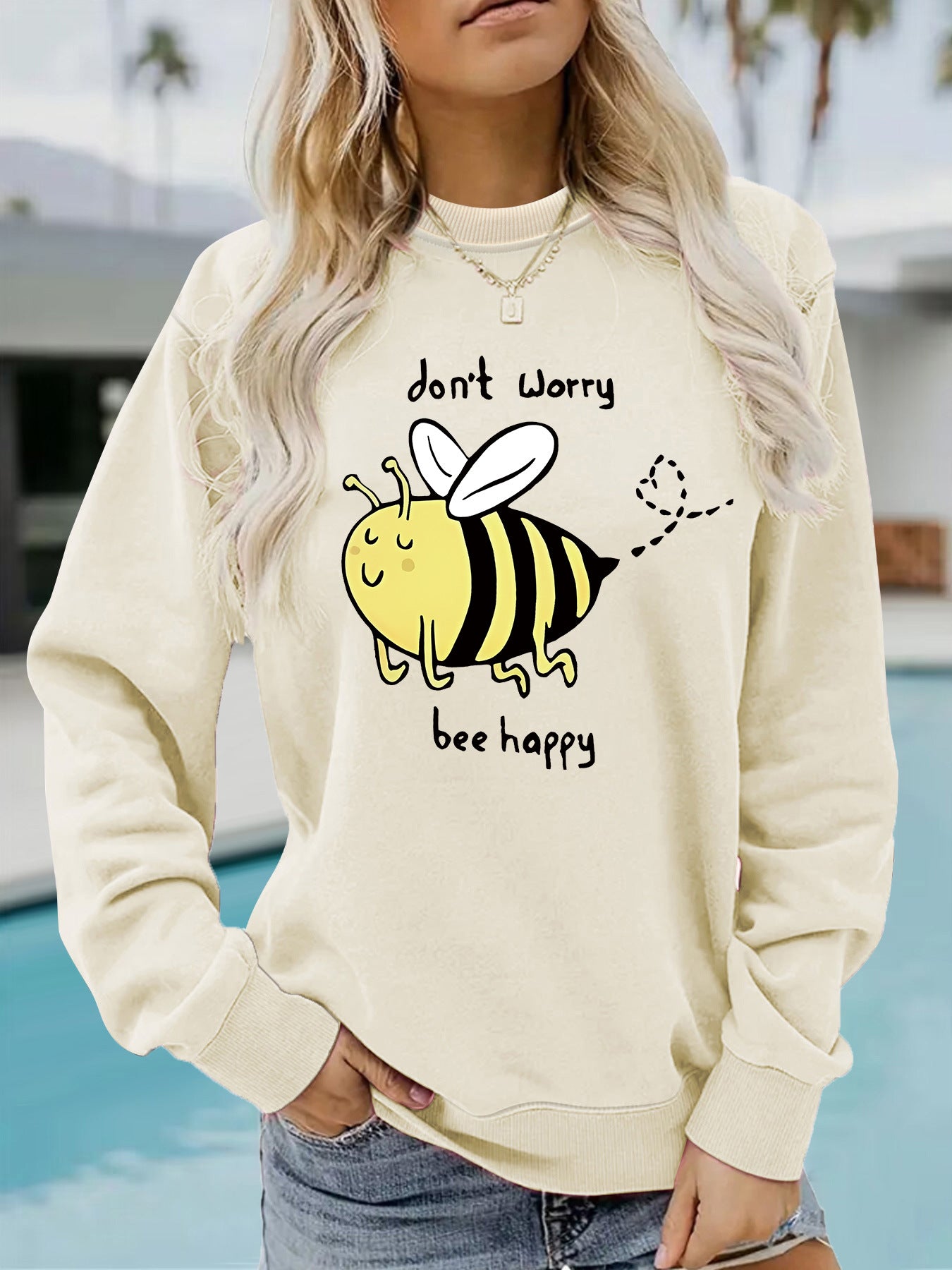 Bee printed casual loose sweatshirt