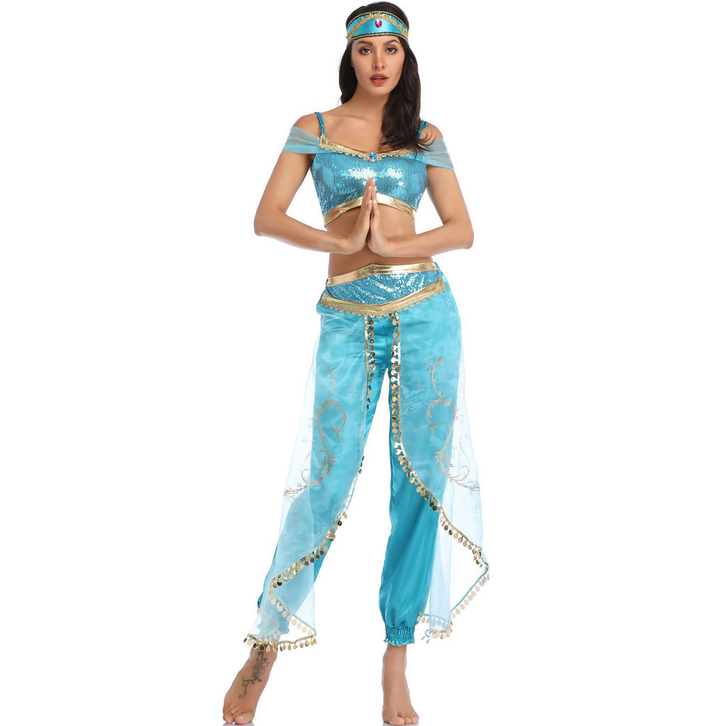 Aladdin Magic Lamp Jasmine Princess Dress COS Costume Halloween Role Play