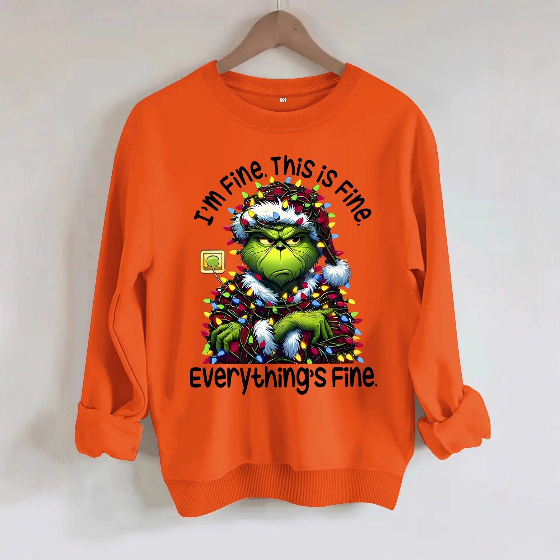 Cartoon green fur monster print hoodie round neck hoodie