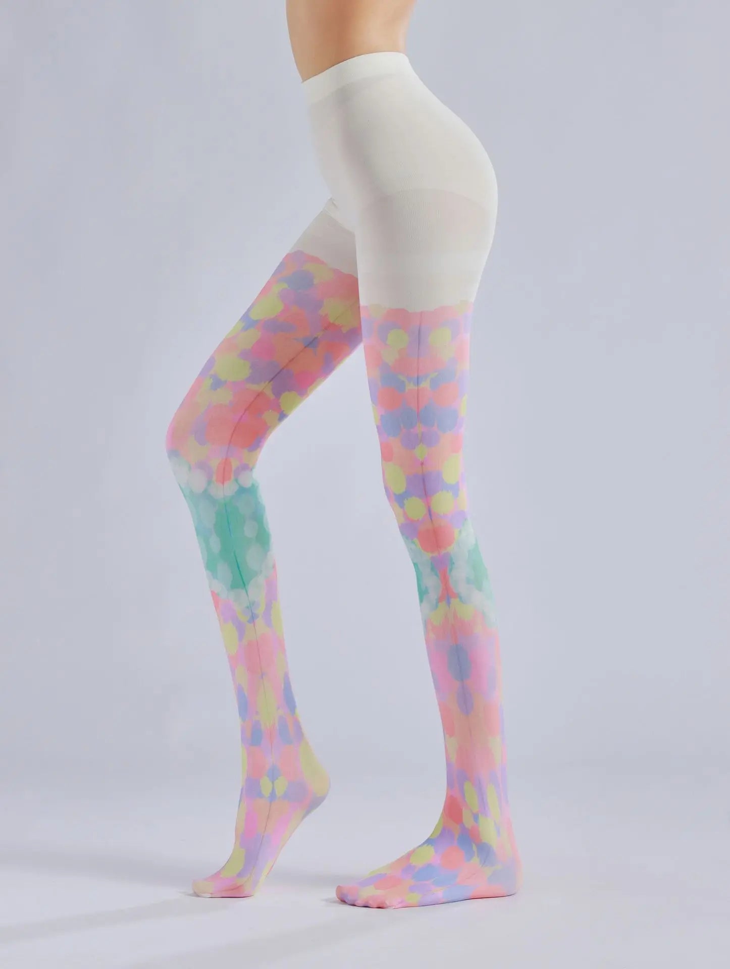 Color block stacked heart printed pantyhose with colorful patterns and sweet base socks