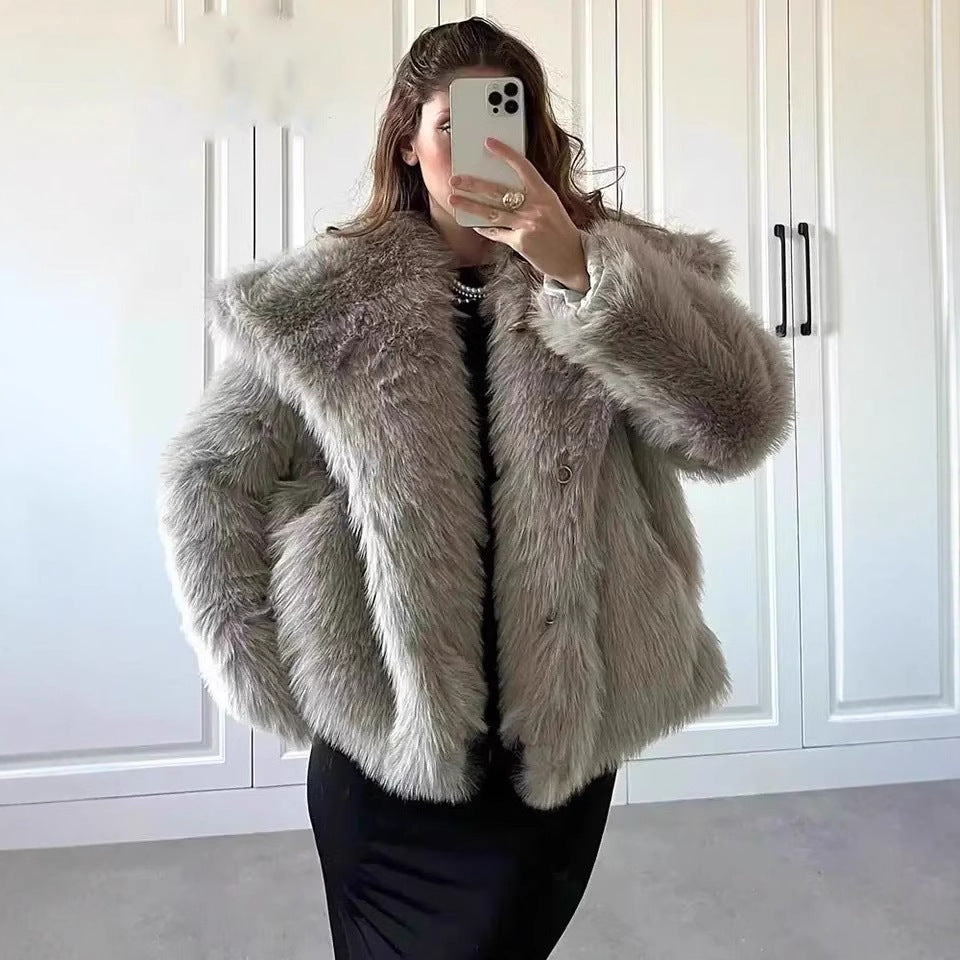 Imitation fur coat top women's short woolen coat made of synthetic fur