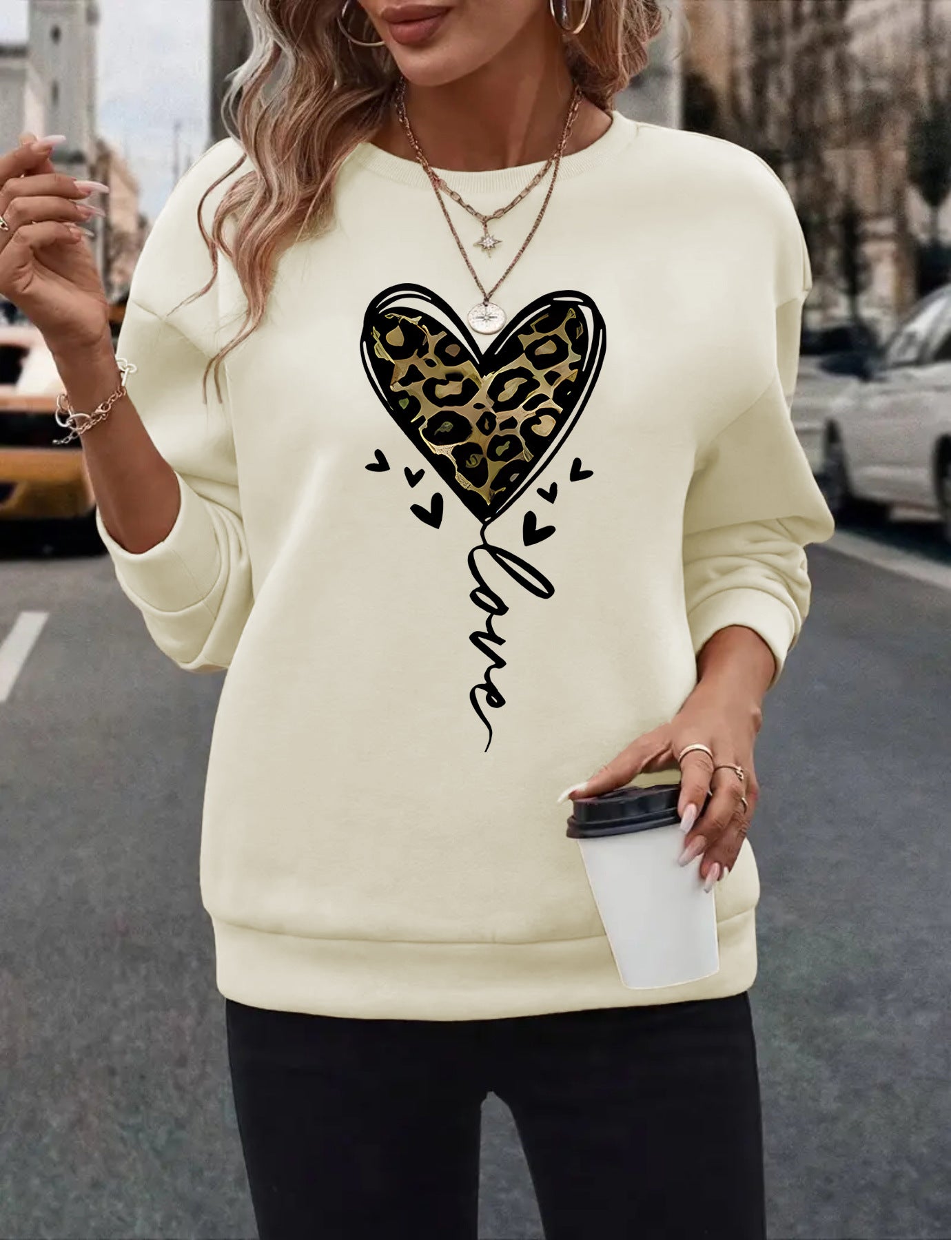 Leopard print heart-shaped printed hoodie