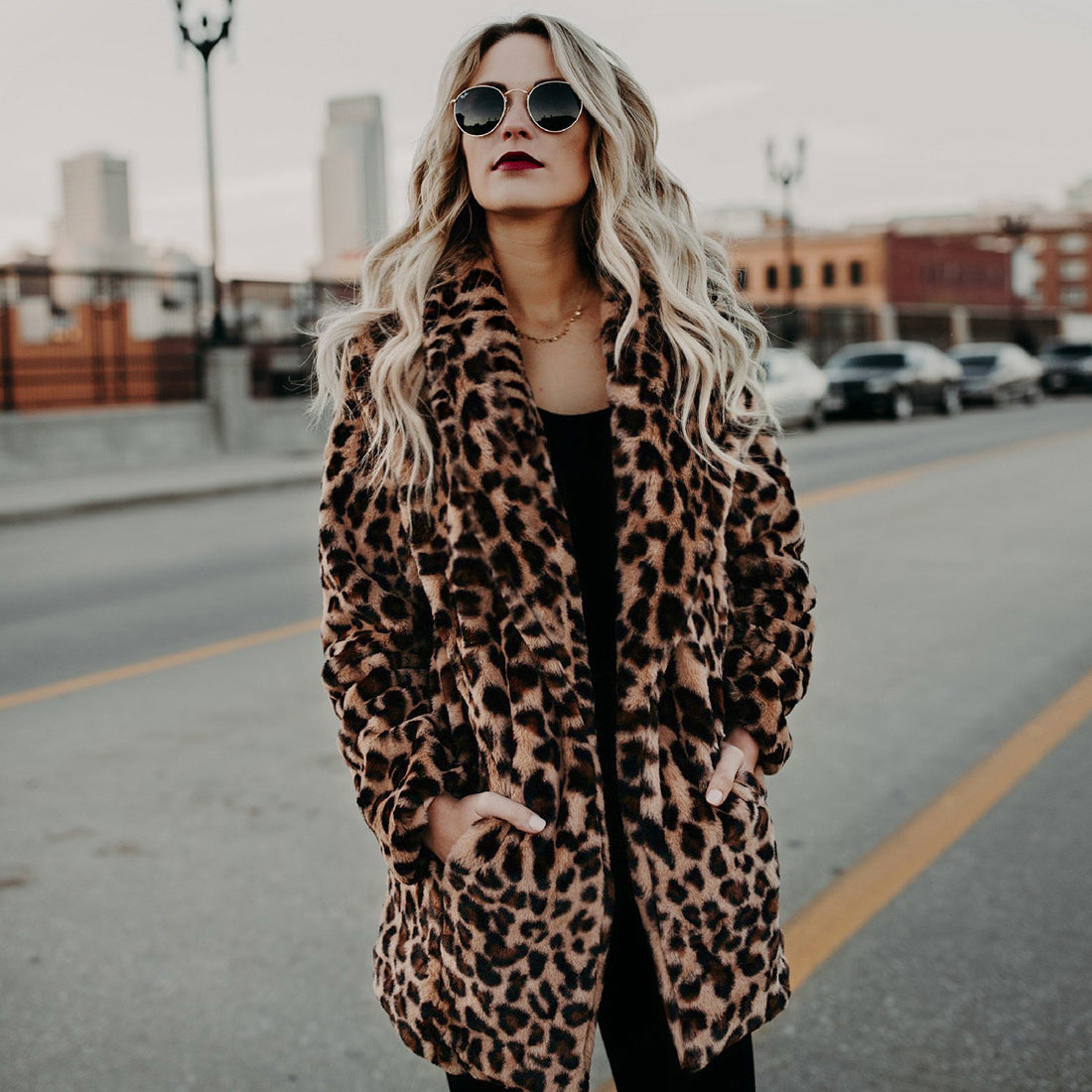 Leopard print artificial lapel jacket