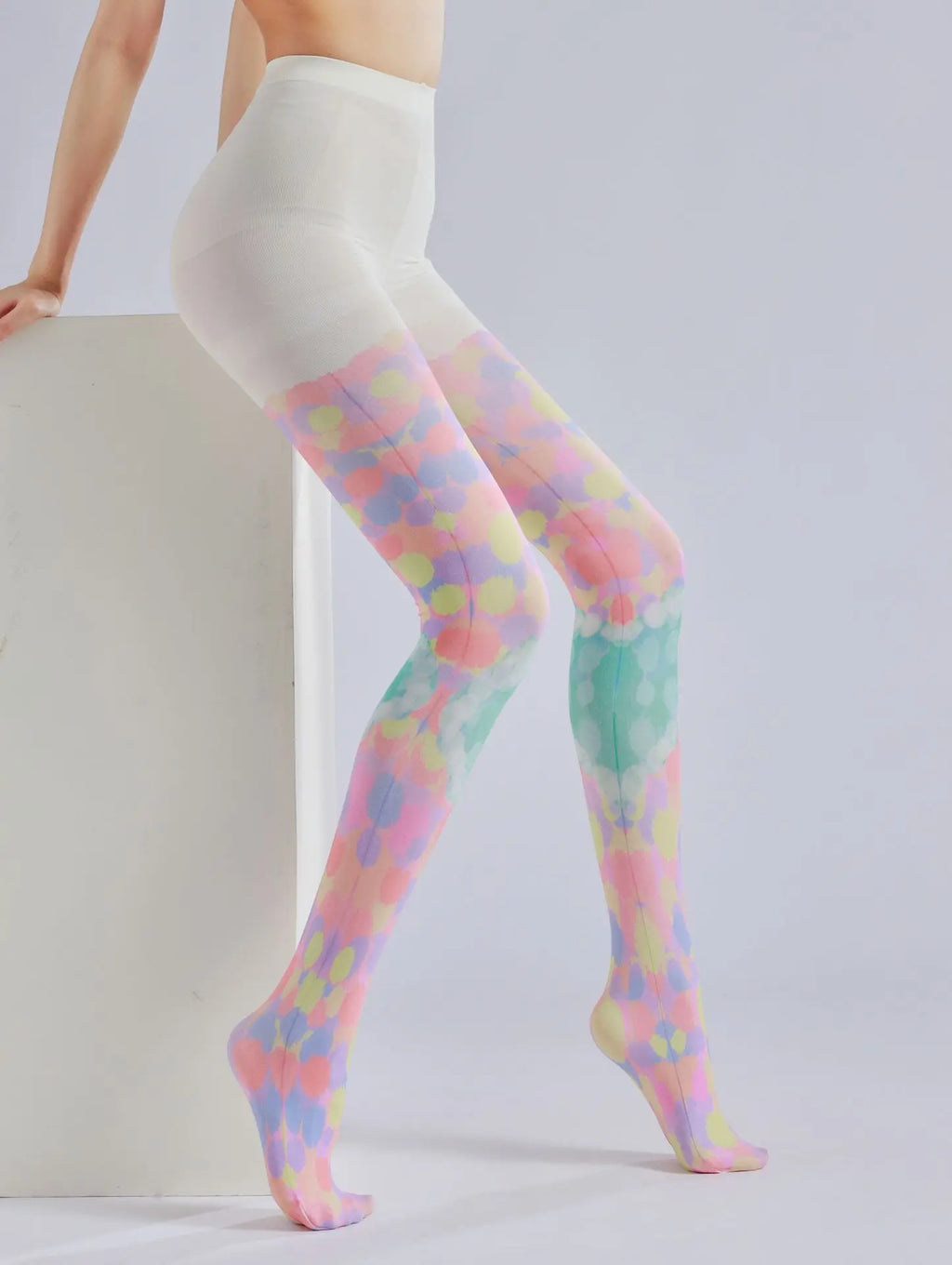 Color block stacked heart printed pantyhose with colorful patterns and sweet base socks