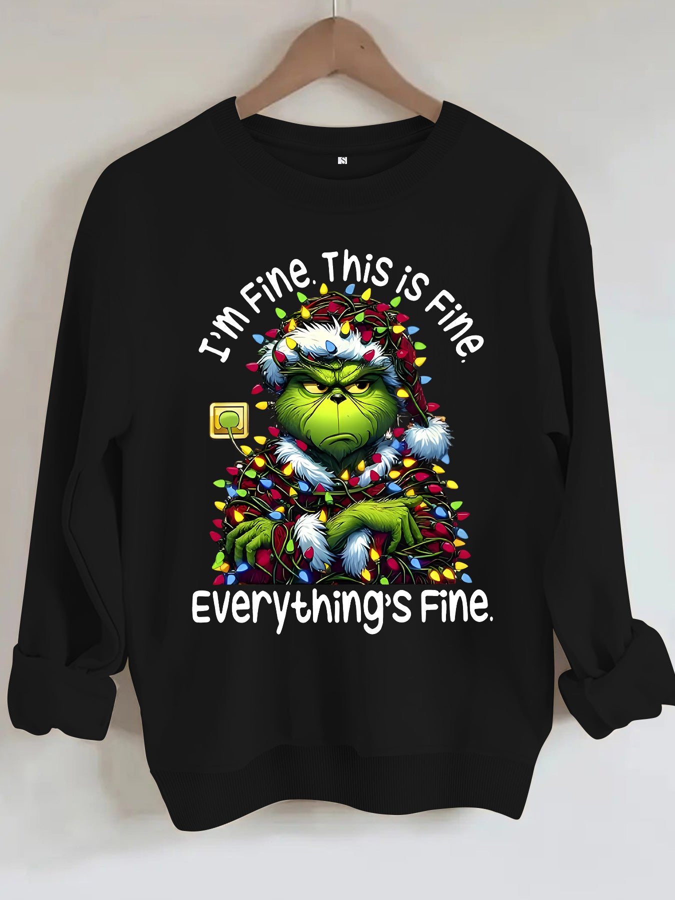 Cartoon green fur monster print hoodie round neck hoodie