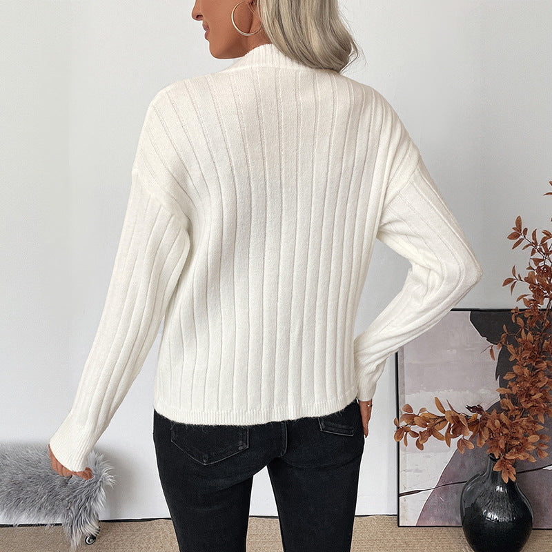 Metal heart button solid color sweater jacket cardigan