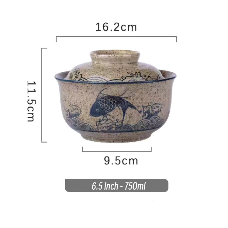 6.5 inch instant noodles bowl with cover bento box student underglaze color ceramic suit Lamian Noodles bowl canteen tableware