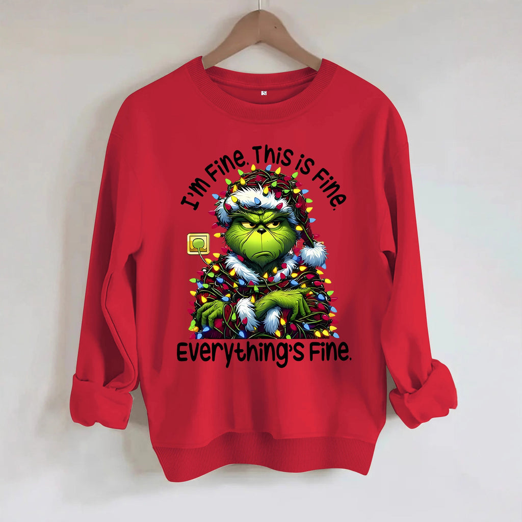 Cartoon green fur monster print hoodie round neck hoodie