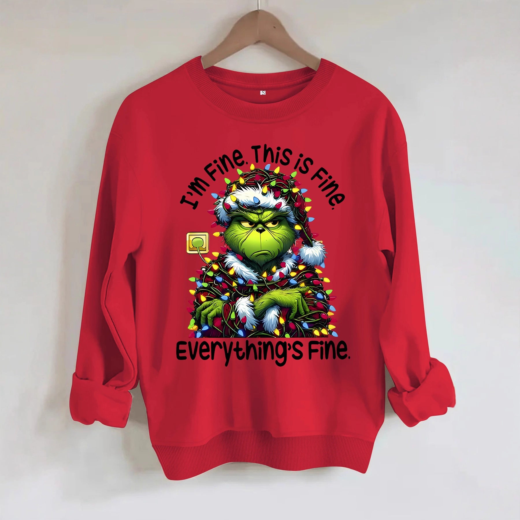 Cartoon green fur monster print hoodie round neck hoodie