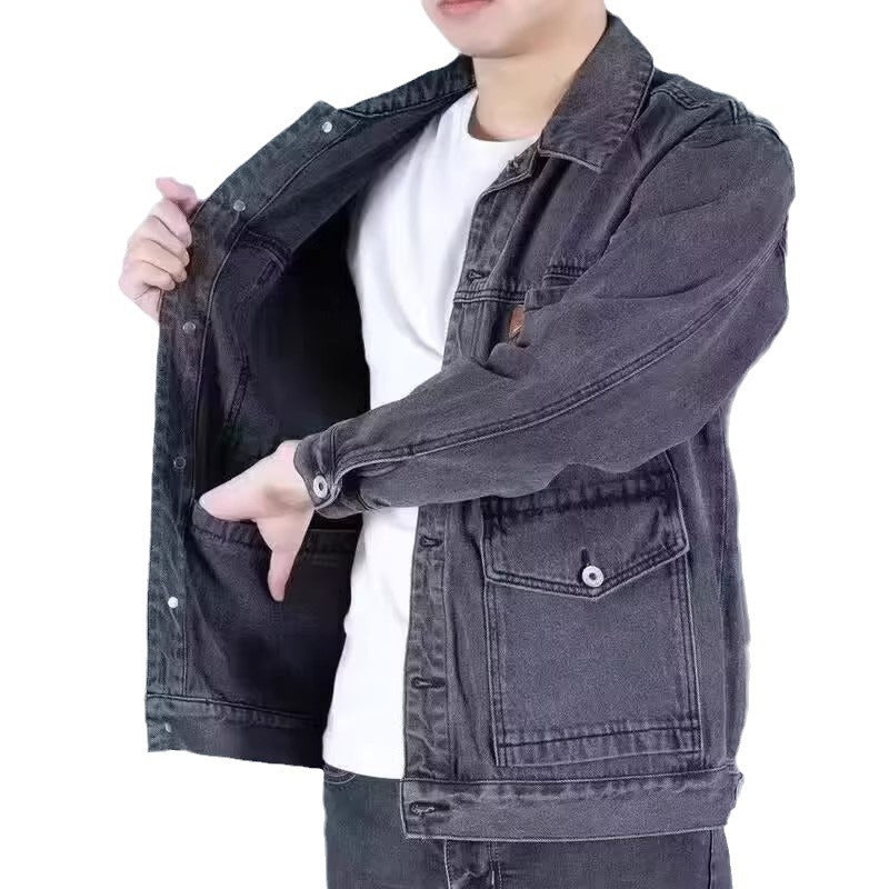 American Style Heavyweight Denim Jacket for Men, Autumn Winter, Warm Lined, Thickened, Loose Fit, Casual Outerwear