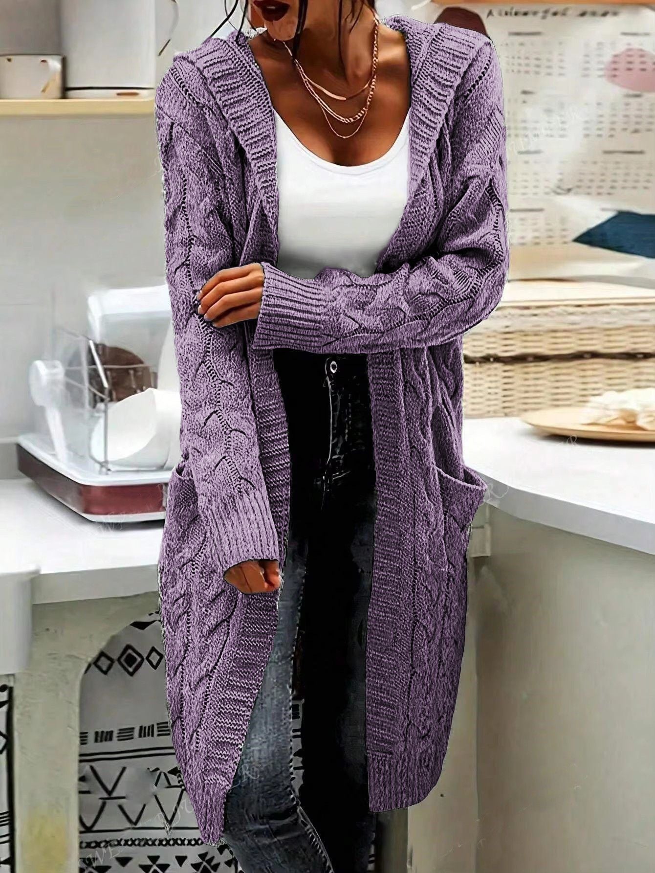 Sweater long sleeved pocket cardigan