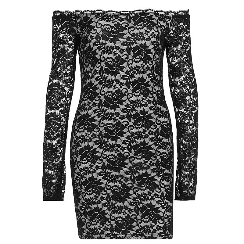 Retro pure desire sexy slim fit off shoulder flared sleeve hip hugging short skirt