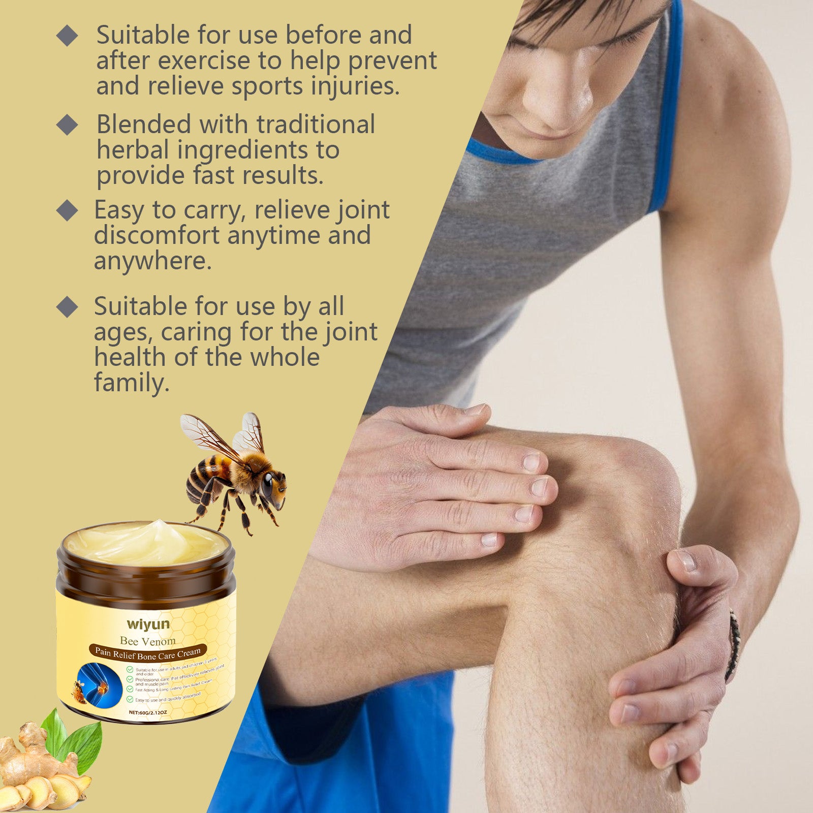 Wiyun Bee Venom Joint Care Cream Gentle And Soothing Wrist Knee Massage Body Topical Daily Care Cream
