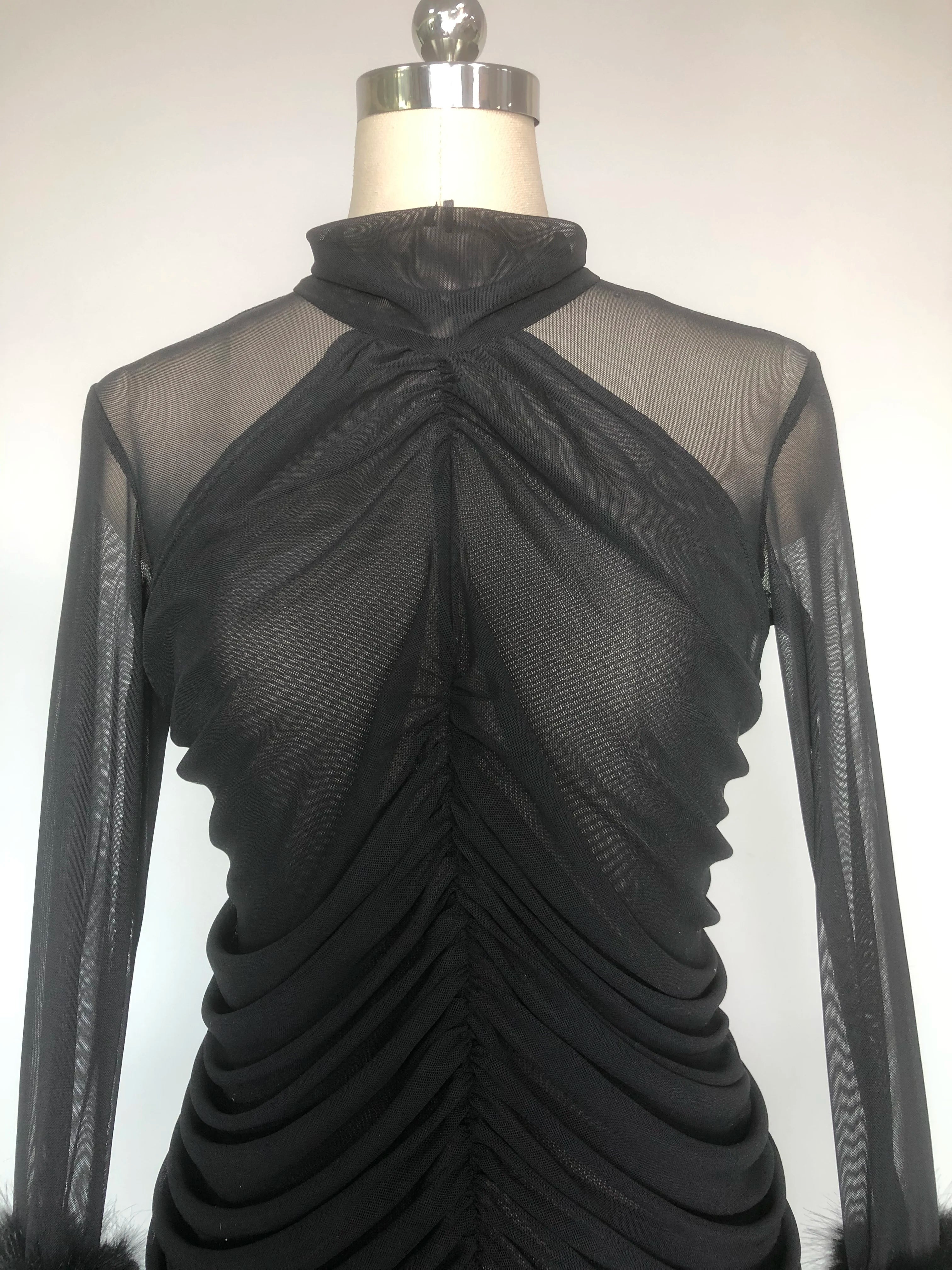 LS2600 New Spring Summer Long Sleeve Ruffle Dress Birthday Dresses Women Fashion Feather Dress