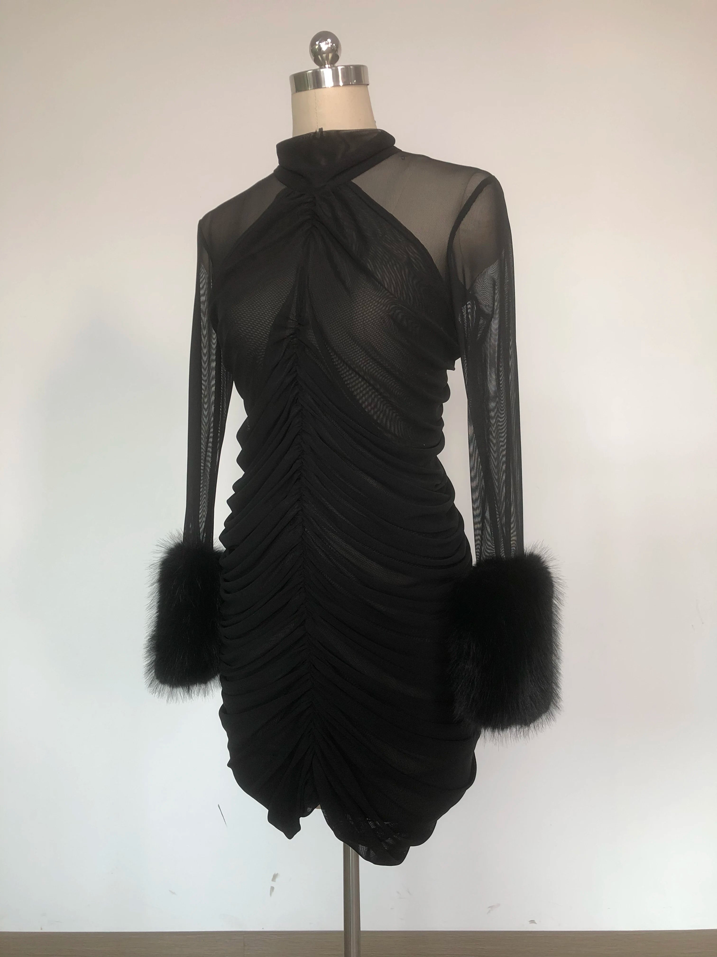LS2600 New Spring Summer Long Sleeve Ruffle Dress Birthday Dresses Women Fashion Feather Dress