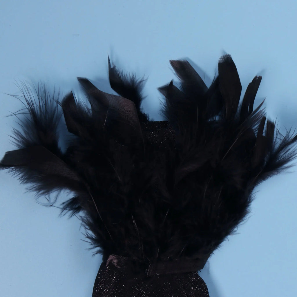 S10688 Sexy Elastic Shiny Slanted Shoulder Feather Long Sleeve Jumpsuit Ladies Elegant Straight Pants Romper Bodysuit