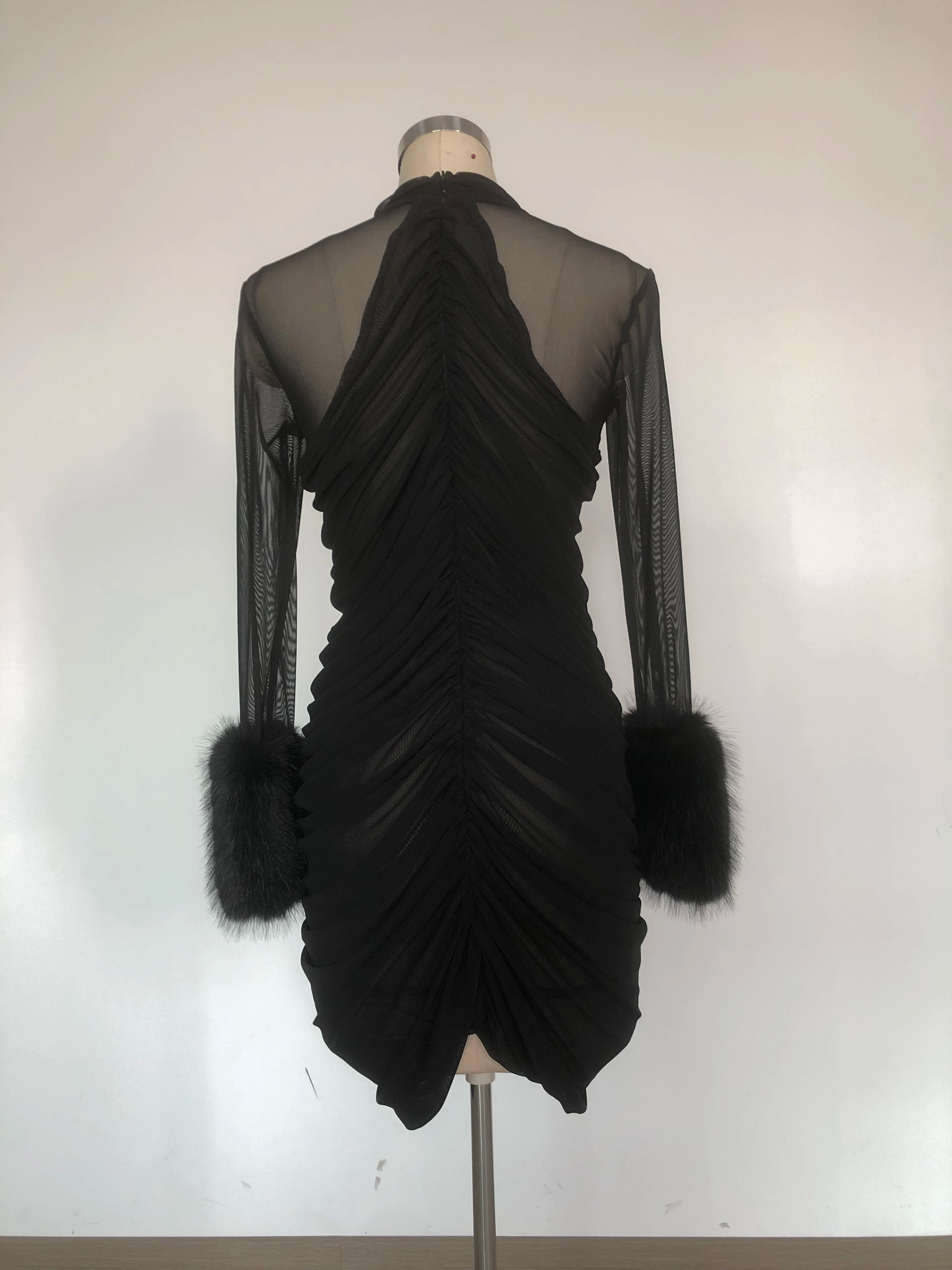 LS2600 New Spring Summer Long Sleeve Ruffle Dress Birthday Dresses Women Fashion Feather Dress