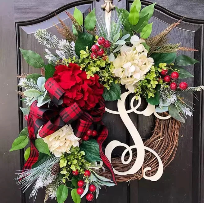 Christmas Letter Wreath American Christmas Door Hanging Simulation Red Fruit Wreath Rattan Circle Decoration