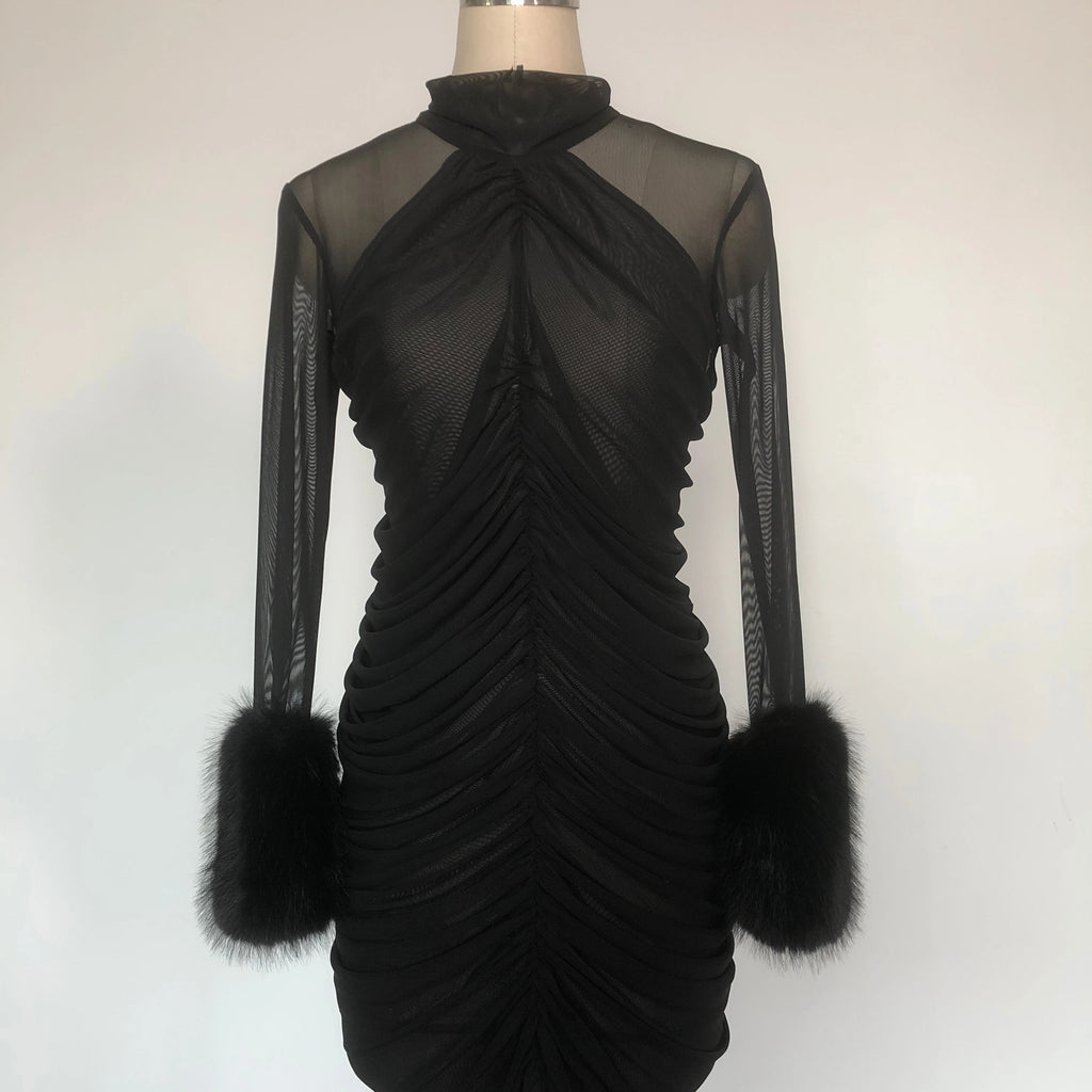 LS2600 New Spring Summer Long Sleeve Ruffle Dress Birthday Dresses Women Fashion Feather Dress