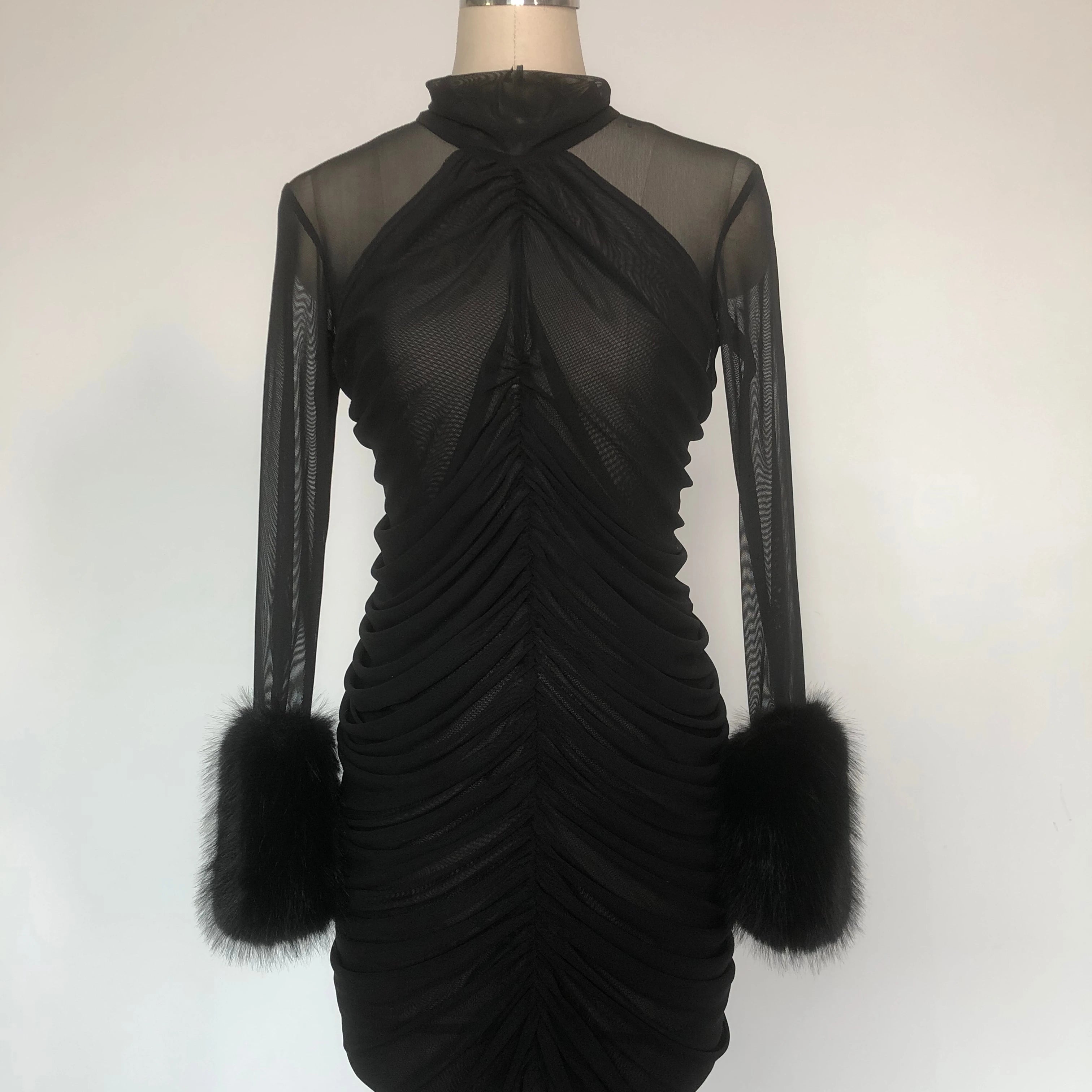 LS2600 New Spring Summer Long Sleeve Ruffle Dress Birthday Dresses Women Fashion Feather Dress