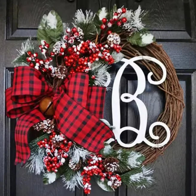 Christmas Letter Wreath American Christmas Door Hanging Simulation Red Fruit Wreath Rattan Circle Decoration